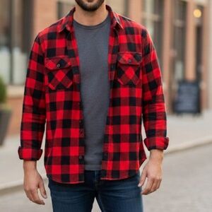 Goodfellow & Co Red and Black Plaid Button Down Shirt